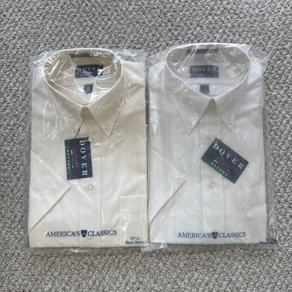 New DOVER ARROW Short Sleeve Dress Shirt White Broadcloth Size M 15 1/2 Lot Of 2